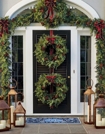Triple Wreath on Front Door